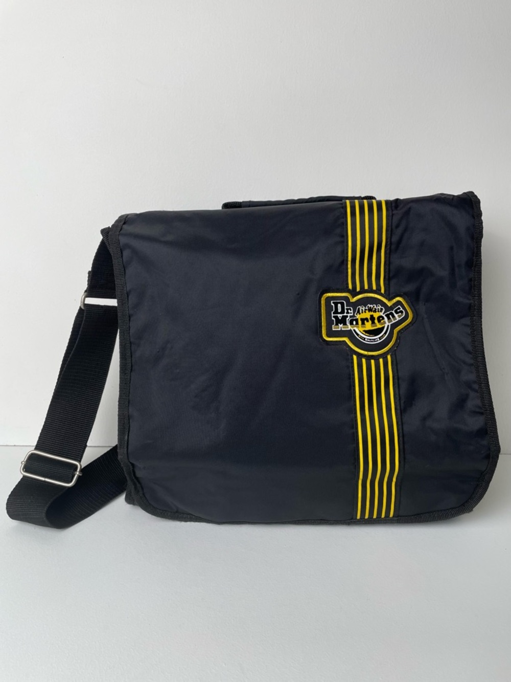 Vintage Dr. Martens Yellow Black Nylon Logo Striped Crossbody Messenger Bag